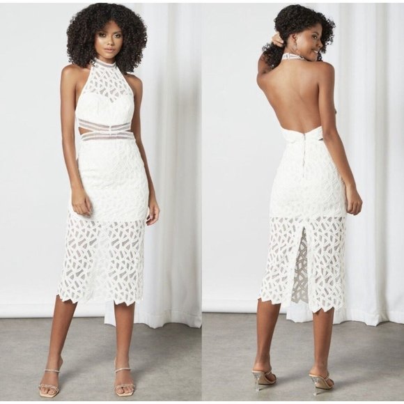 NWOT Bardot Lace Halter Sheath Midi Dress White  Size 6 Small - Picture 2 of 9